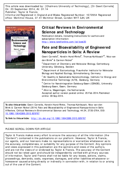 (PDF) Fate and bioavailability of engineered nanoparticles in soils: a ...