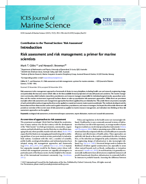 (PDF) Risk assessment and risk management: a primer for marine scientists