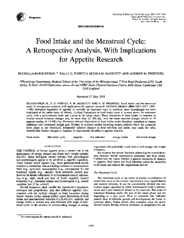 (PDF) Food intake and the menstrual cycle a retrospective analysis