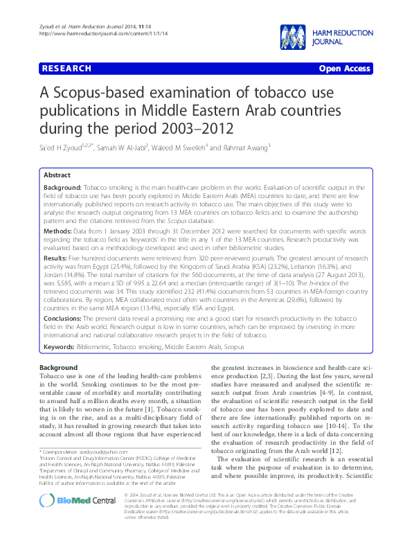 (PDF) A scopusbased examination of tobacco use publications in Middle