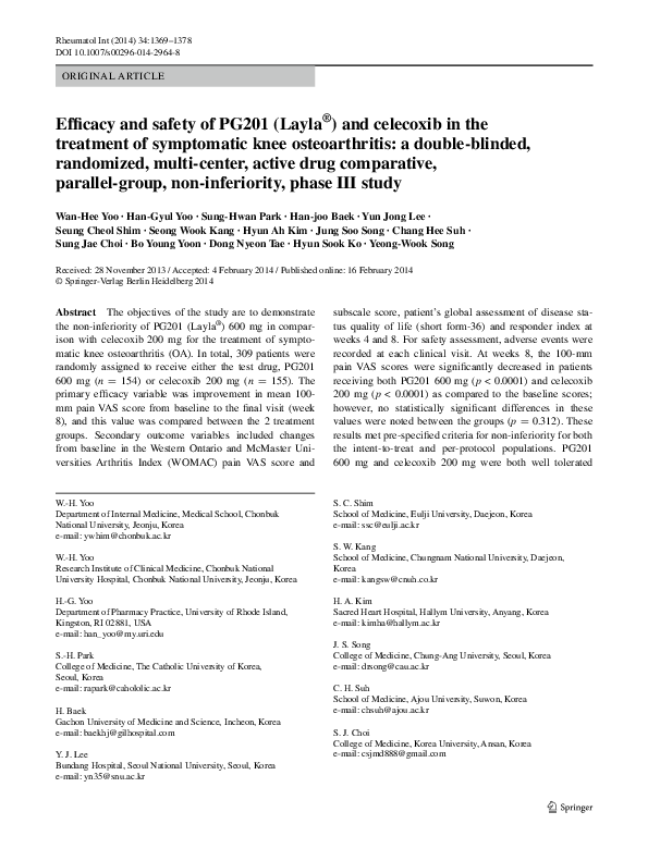 (PDF) Efficacy and safety of PG201 (Layla®) and celecoxib in the ...