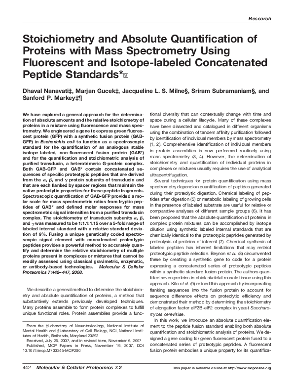 (PDF) Stoichiometry and Absolute Quantification of Proteins with Mass ...