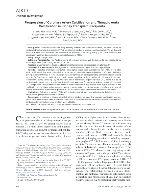 (PDF) Progression of Coronary Artery Calcification and Thoracic Aorta ...