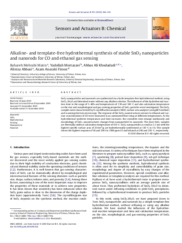 (PDF) Alkaline- and template-free hydrothermal synthesis of stable SnO2 ...