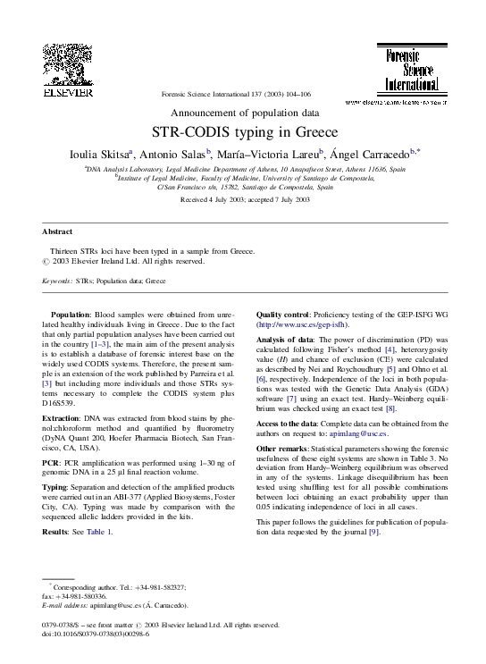 (PDF) STR-CODIS typing in Greece