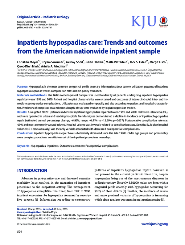 (PDF) Inpatients hypospadias care: Trends and outcomes from the ...