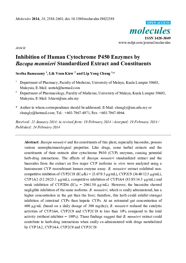 (PDF) Inhibition of human cytochrome P450 enzymes by Bacopa monnieri ...