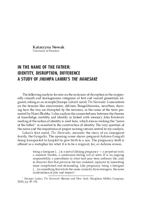 (PDF) In the Name of the Father: Identity, Disruption, Difference. A ...