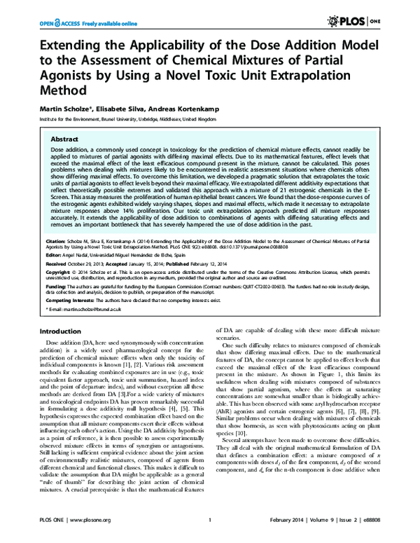(PDF) Extending the Applicability of the Dose Addition Model to the ...