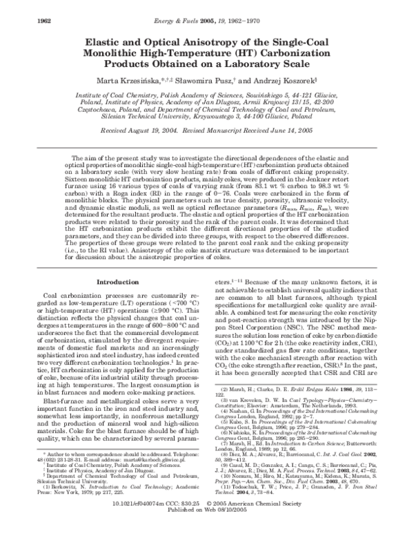 (PDF) Elastic and Optical Anisotropy of the SingleCoal Monolithic HighTemperature (HT