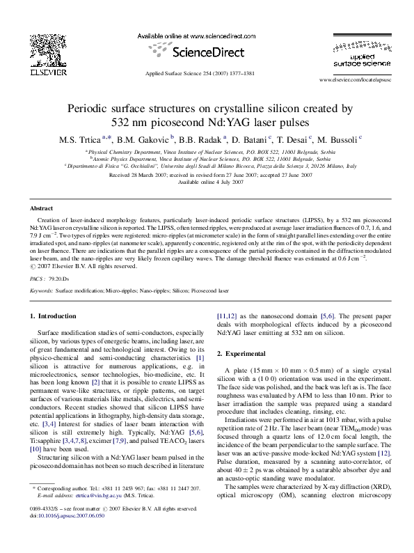 (PDF) Periodic surface structures on crystalline silicon created by ...