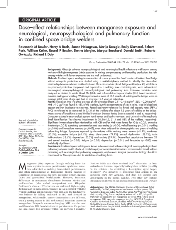 (PDF) Dose-effect relationships between manganese exposure and ...