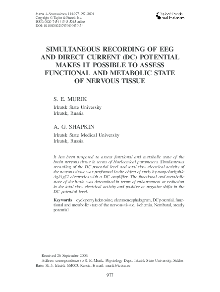 (PDF) Simultaneous Recording of Eeg and Direct Current (DC) Potential ...