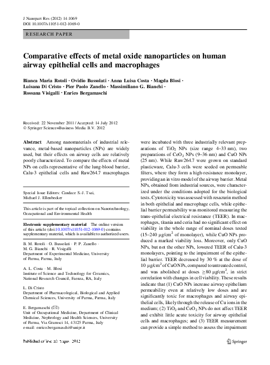 (PDF) Comparative effects of metal oxide nanoparticles on human airway ...