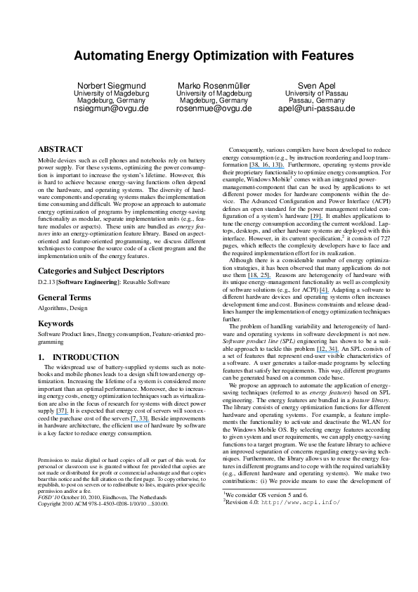 (PDF) Automating energy optimization with features