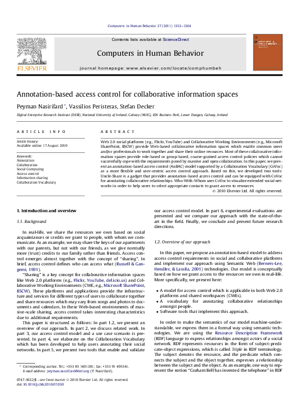 (PDF) Annotation-based access control for collaborative information spaces