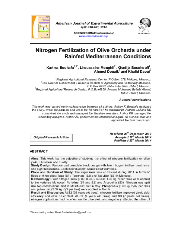 (PDF) Nitrogen Fertilization of Olive Orchards under Rainfed ...