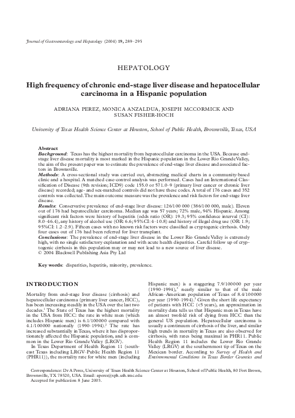 (PDF) High frequency of chronic end-stage liver disease and ...
