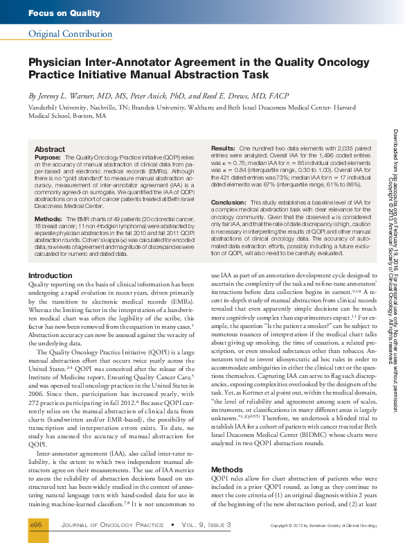 (PDF) Physician Inter-Annotator Agreement in the Quality Oncology ...
