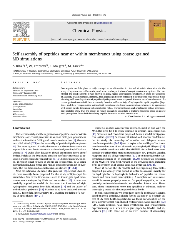 (PDF) Self assembly of peptides near or within membranes using coarse ...
