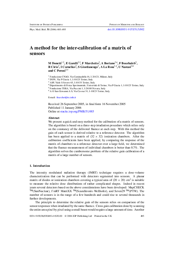(PDF) A method for the inter-calibration of a matrix of sensors