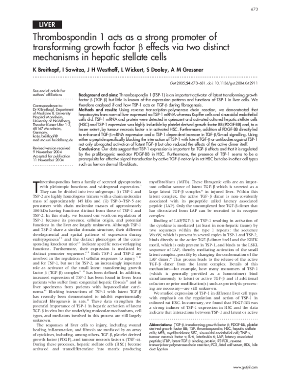 (PDF) Thrombospondin 1 acts as a strong promoter of transforming growth ...