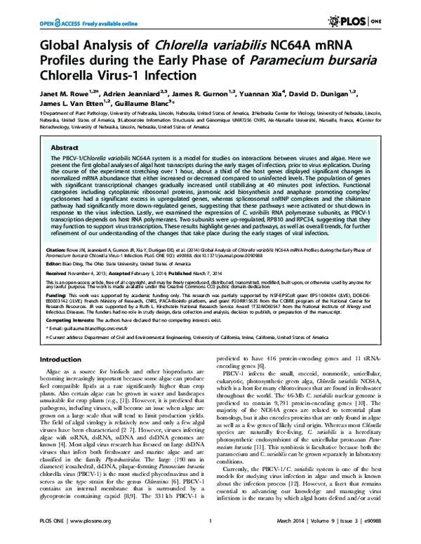 (PDF) Global Analysis of Chlorella variabilis NC64A mRNA Profiles ...