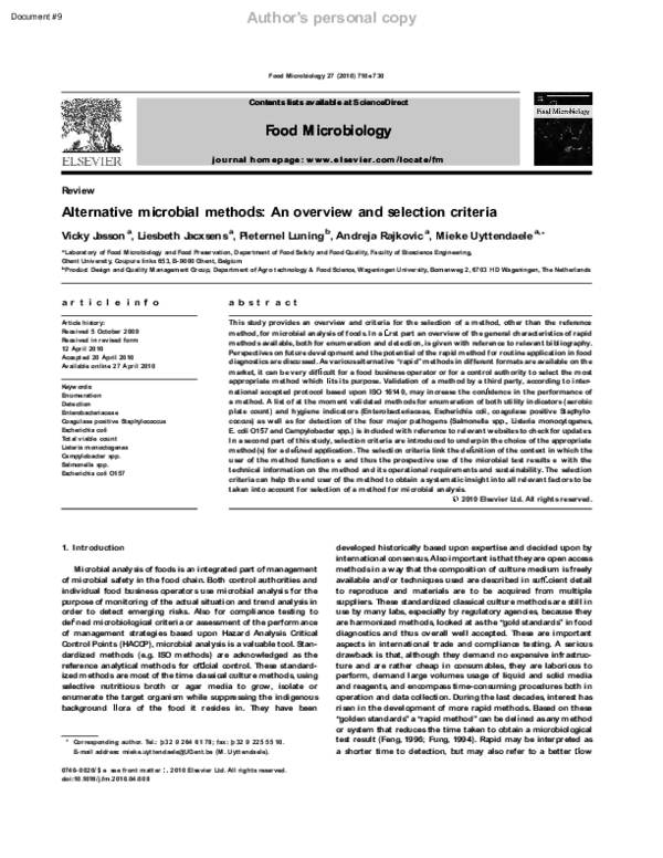 (PDF) Alternative microbial methods: An overview and selection criteria