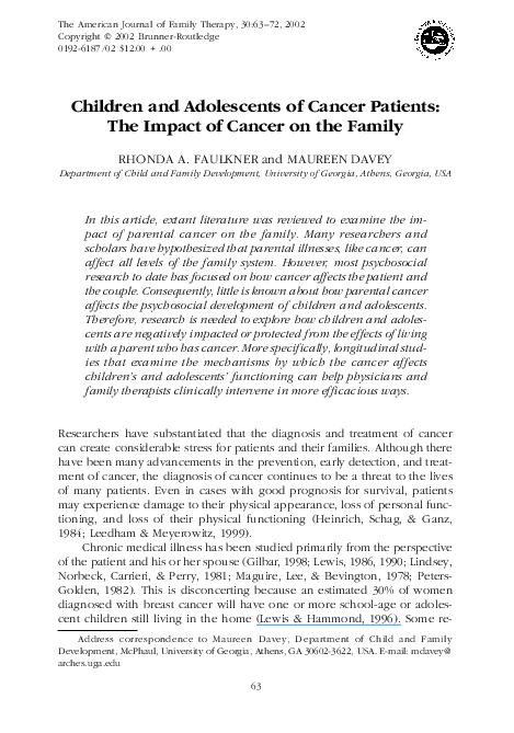 (PDF) Children and Adolescents of Cancer Patients: The Impact of Cancer ...