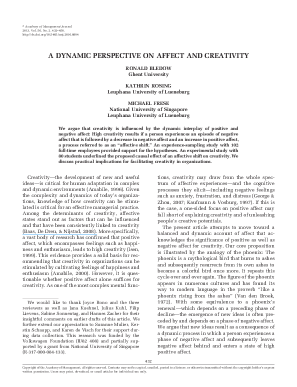 (PDF) A Dynamic Perspective on Affect and Creativity