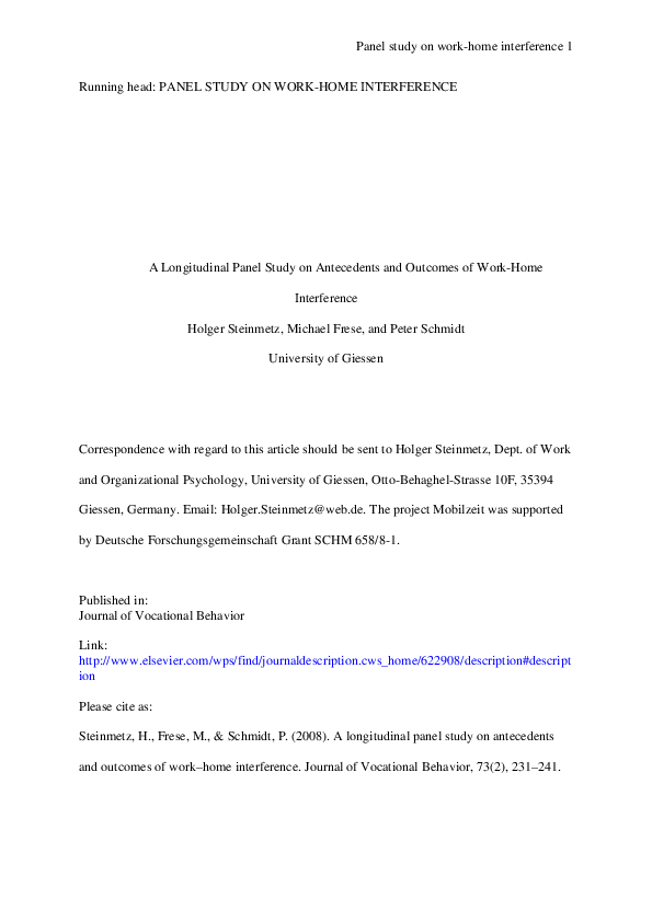 (PDF) A longitudinal panel study on antecedents and outcomes of work ...