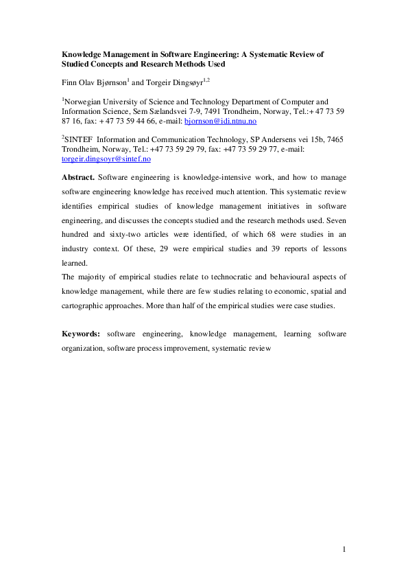 (PDF) Knowledge management in software engineering