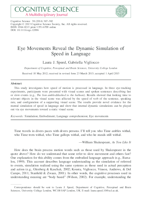 (PDF) Eye Movements Reveal the Dynamic Simulation of Speed in Language