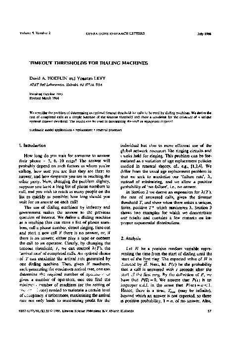 (PDF) Timeout thresholds for dialing machines