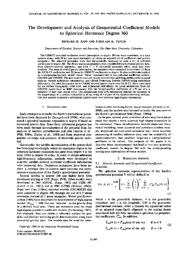 (PDF) The development and analysis of geopotential coefficient models ...