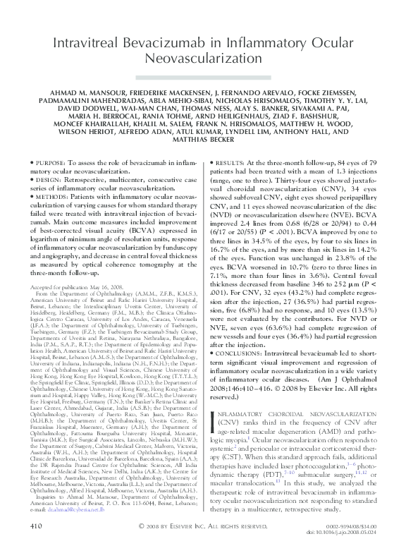 (PDF) Intravitreal Bevacizumab in Inflammatory Ocular Neovascularization