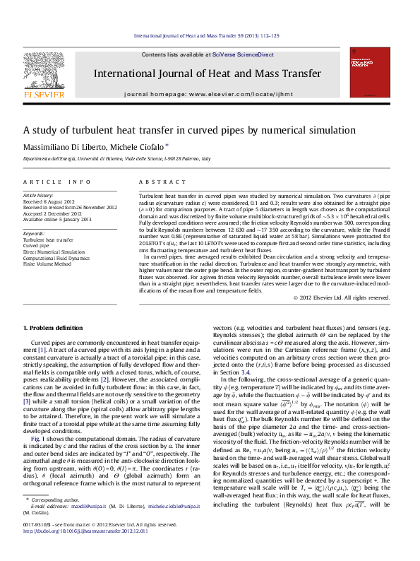 (PDF) A study of turbulent heat transfer in curved pipes by numerical ...