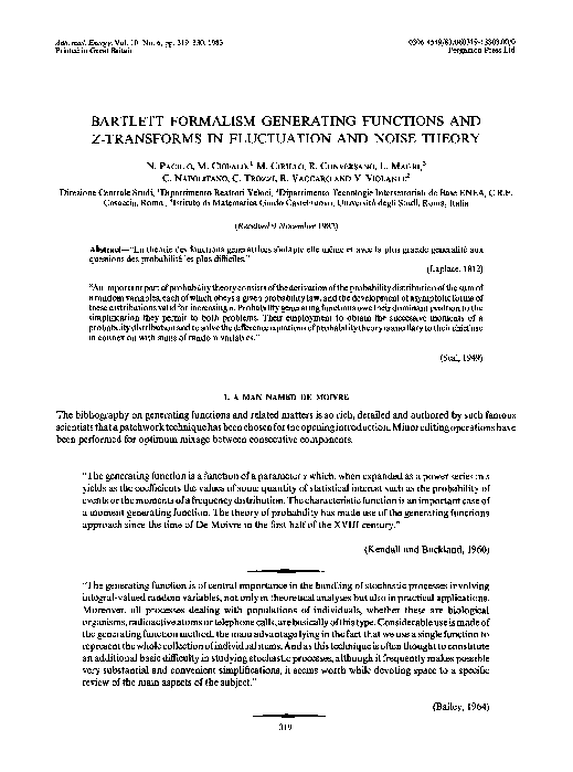 (PDF) Bartlett formalism generating functions and Z-transforms in ...