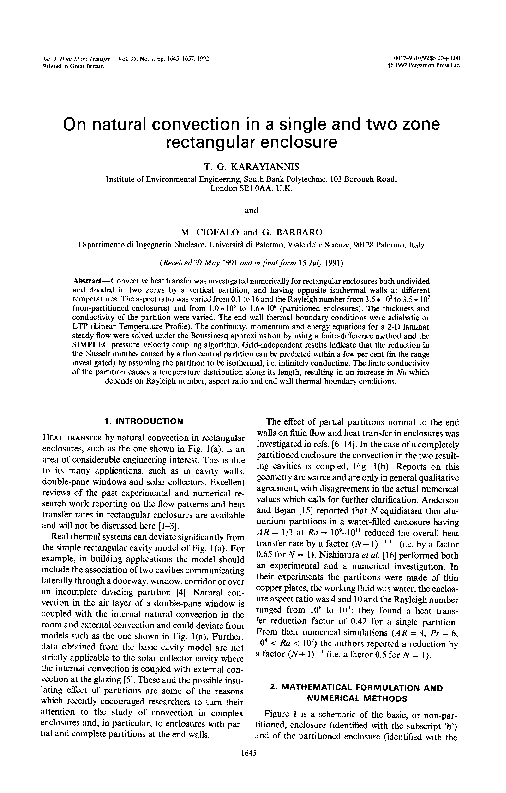 (PDF) On natural convection in a single and two zone rectangular enclosure