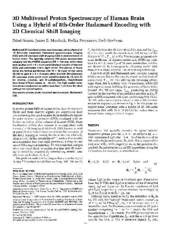 (PDF) 3D multivoxel proton spectroscopy of human brain using a hybrid ...