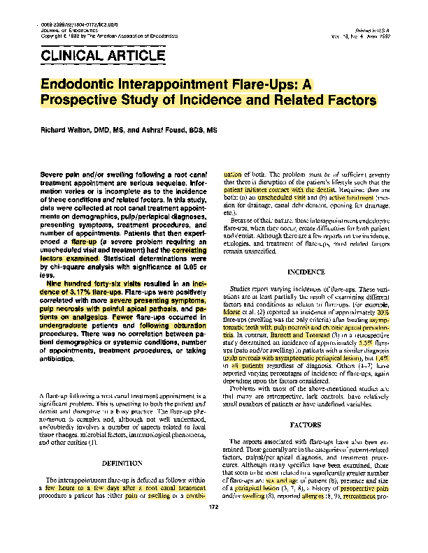 (PDF) Endodontic interappointment flareups a prospective study of