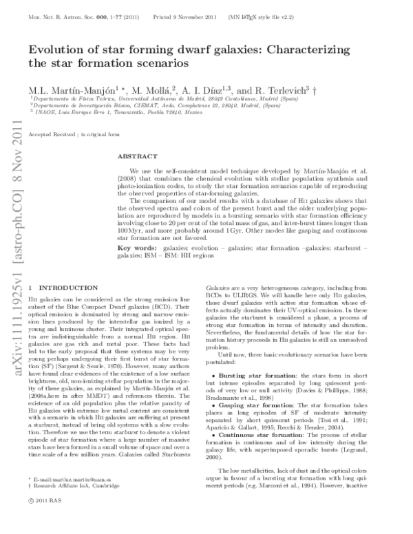 (PDF) Evolution of star-forming dwarf galaxies: characterizing the star ...