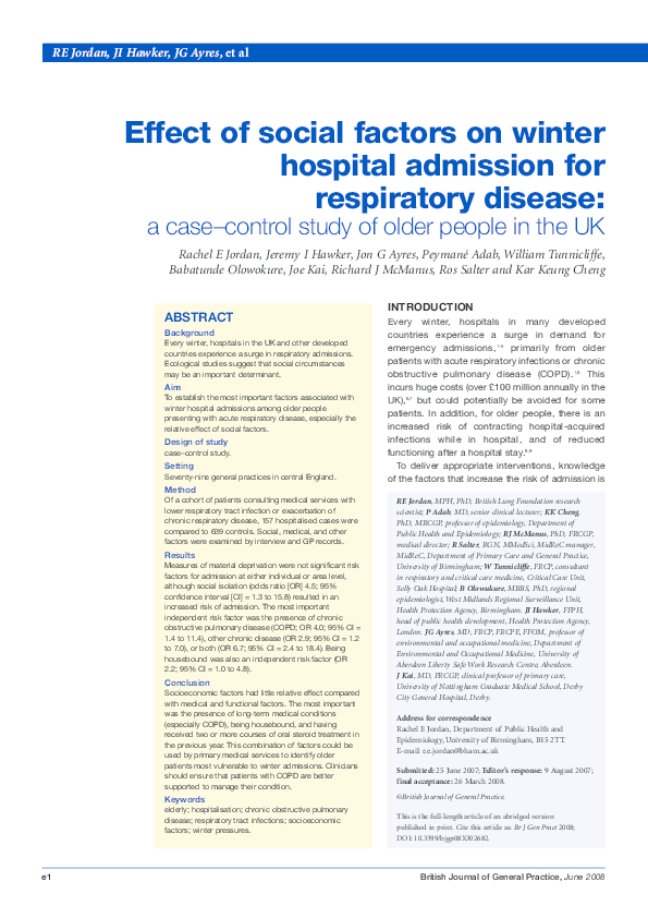 (PDF) Effect of social factors on winter hospital admission for ...