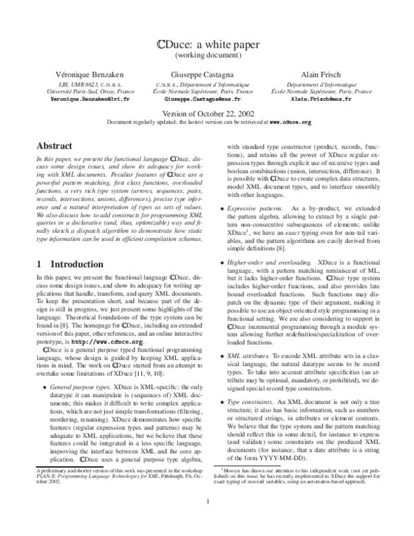 (PDF) CDuce a white paper