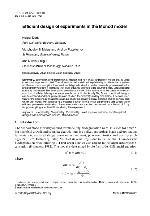 (PDF) Efficient design of experiments in the Monod model