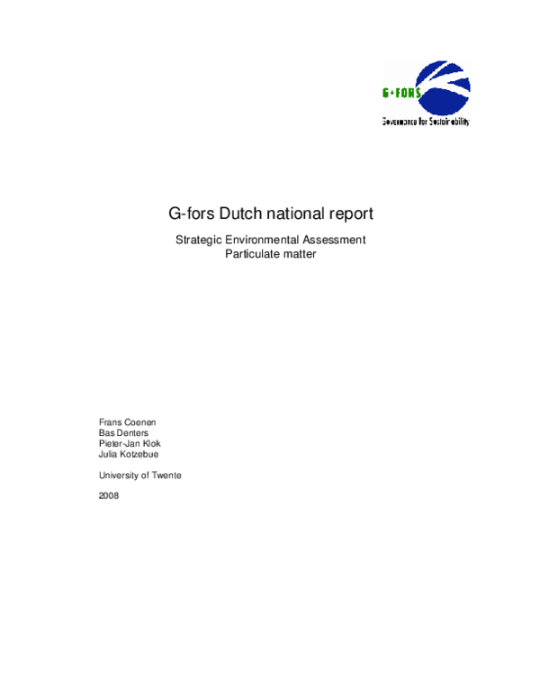 (PDF) G-fors Dutch national report: Strategic Environmental Assessment ...