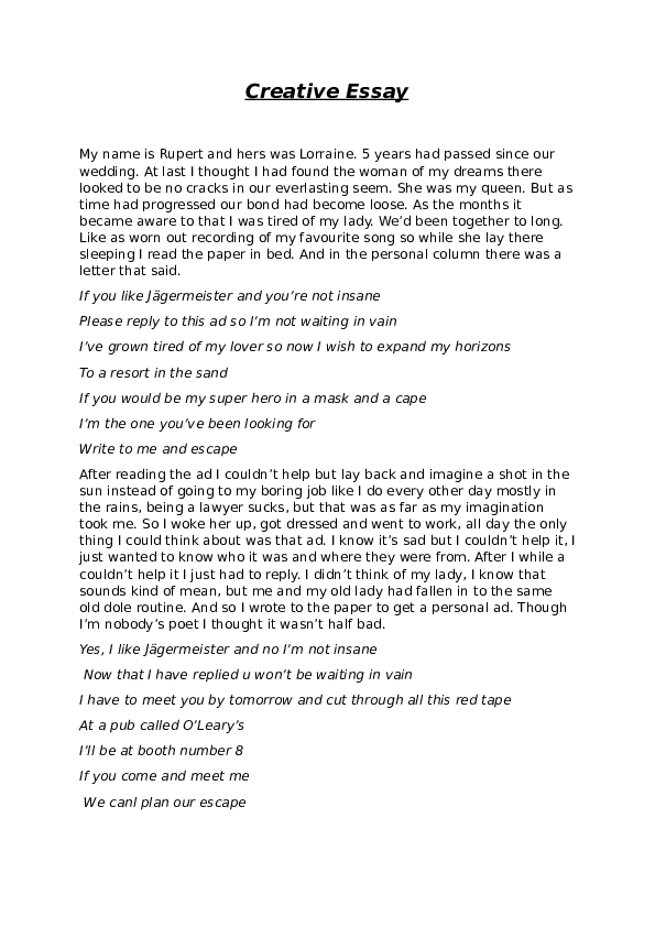 Creative writing example essays picture