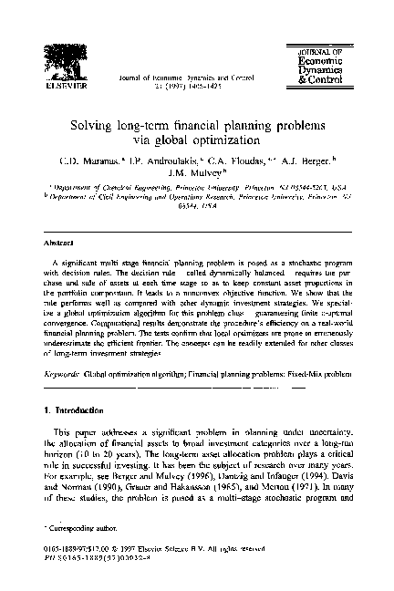 (PDF) Solving long-term financial planning problems via global optimization