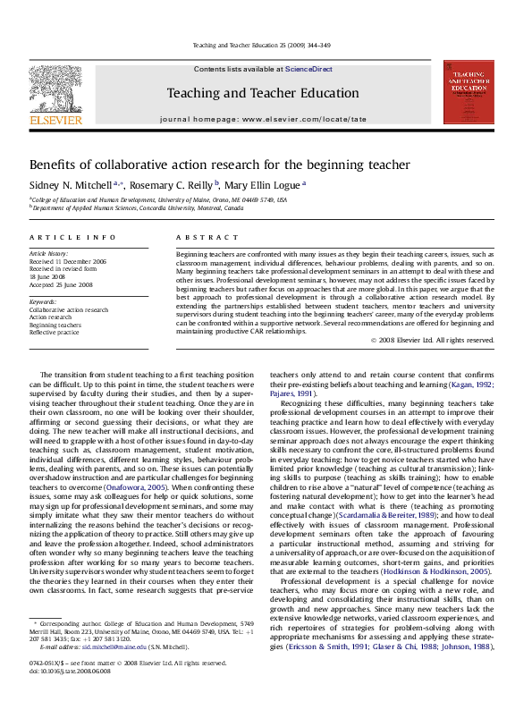 (PDF) Benefits of collaborative action research for the beginning teacher