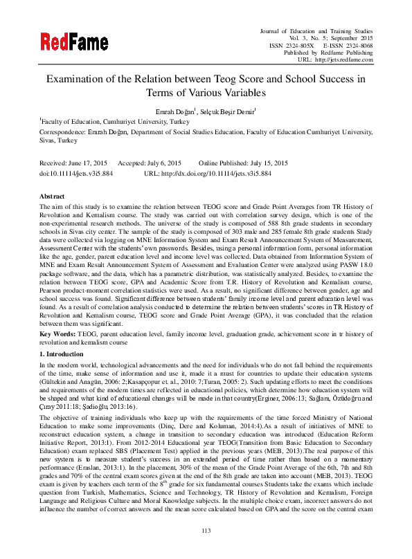 (PDF) Examination of the Relation between Teog Score and School Success ...